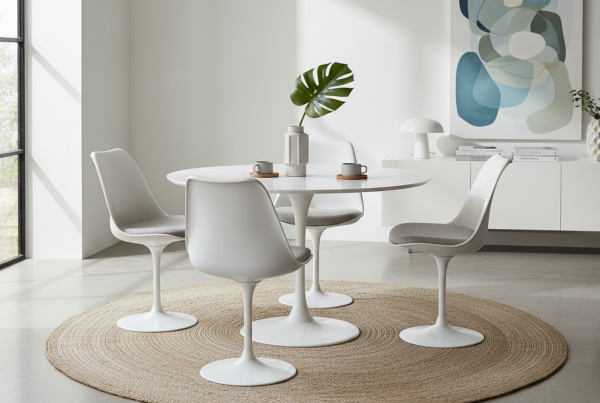 Tavolo Tulip Saarinen, rotondo e ovale, top in marmo o laminato, design anni ’50, acquistabile online e a Nova Milanese.