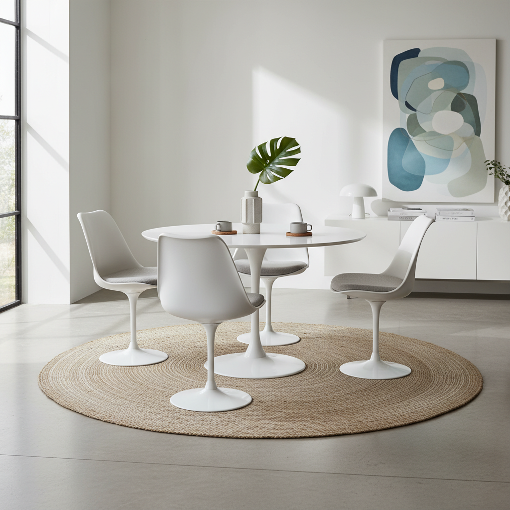 Tavolo Tulip Saarinen, rotondo e ovale, top in marmo o laminato, design anni ’50, acquistabile online e a Nova Milanese.